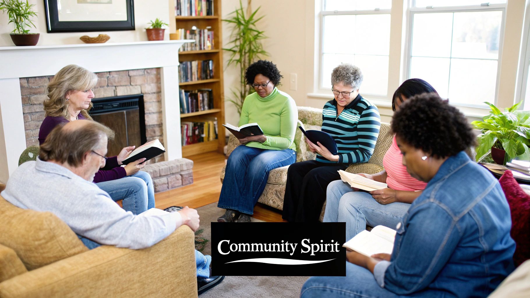Diverse group of people engaged in a Bible study.